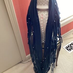 OSFA New Silver Beaded Fringe Scarf